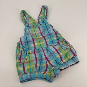 Vintage Y2K OshKosh B'gosh Blue and Green Plaid Shorts Overalls Girls 12 months